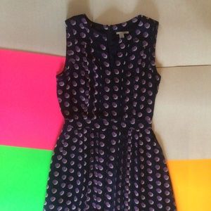 Halogen navy blue with purple dot pattern dress, ladies size 2.